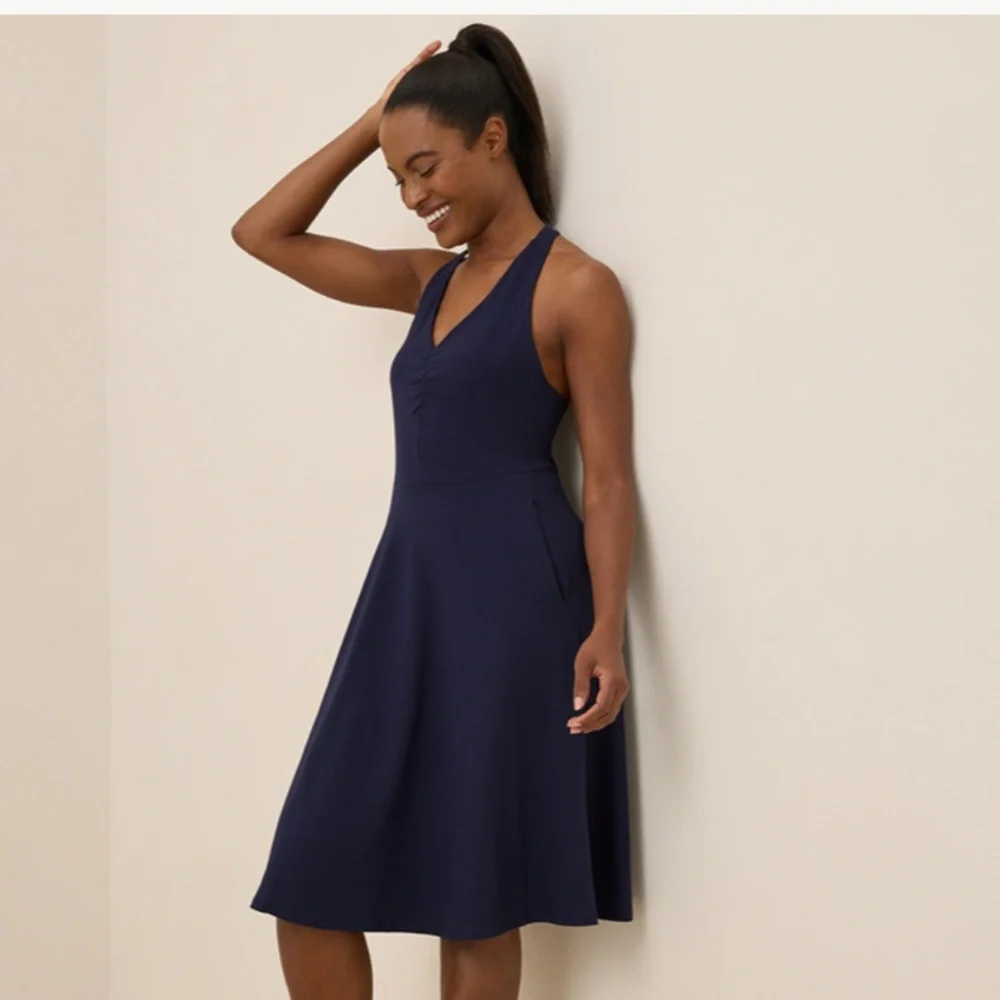 Pact Women's Eclipse Purple Fit & Flare Gathered Halter Dress - Picture 4 of 11